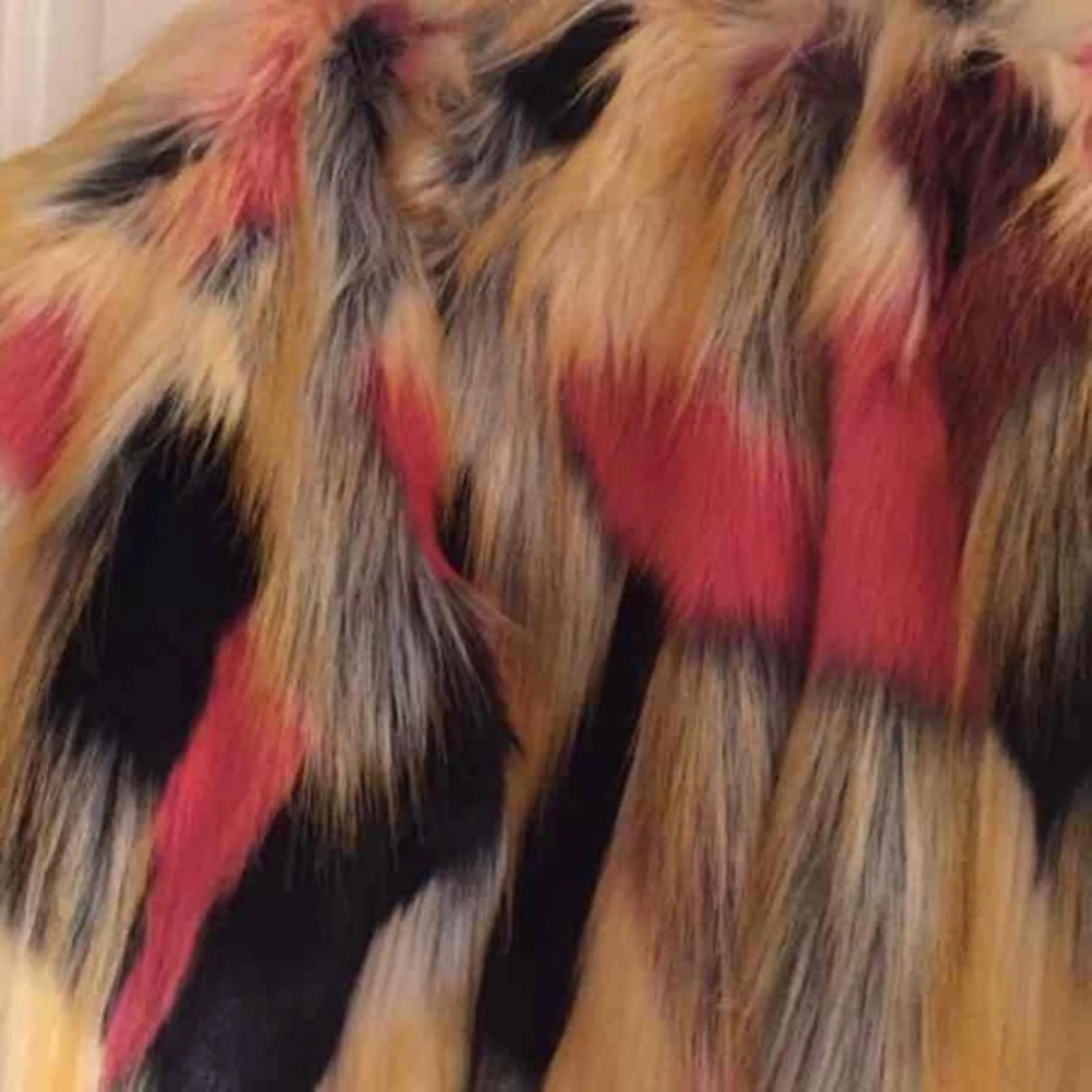 New Korean Tri-colored faux fur jacket